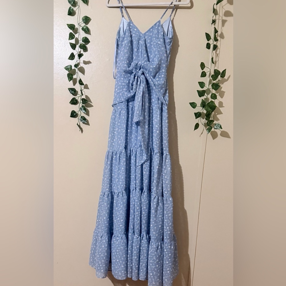 Alex Marie Sky Blue Tiered Maxi Dress with Tie Waist - Picture 2 of 11